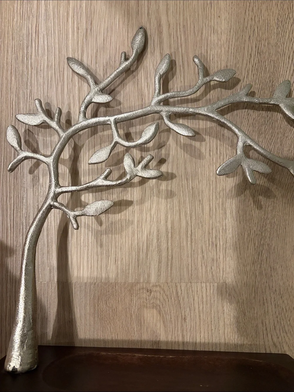 World Market Branch Jewelry Stand in Metallic silver with Wooden Base